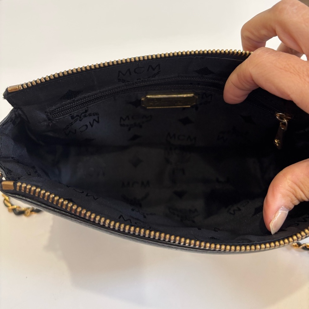 MCM Vintage Black Pebbled Leather Chain Crossbody Bag Gold Hardware - Picture 13 of 13